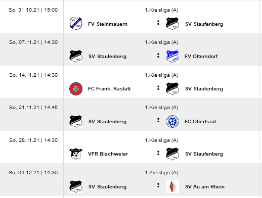 Spielplan bis Dezember