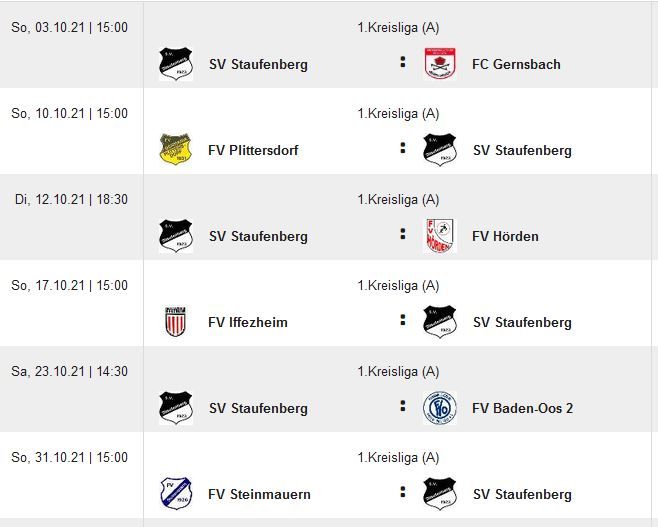 Spielplan Oktober