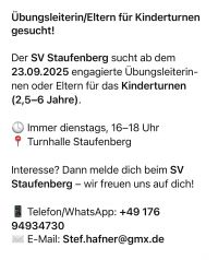 Übungsleiterin/Eltern für das Kinderturnen gesucht